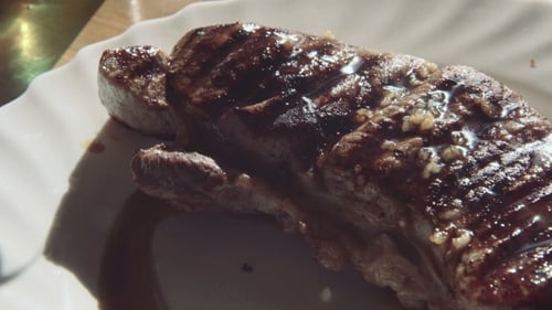 Grilled Steak on a Plate Close Up