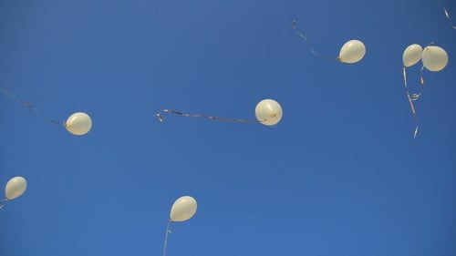White Balloons Floating in a Blue Sky