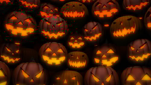 Glowing Halloween Jack-o'-lanterns Seamless Background Loop