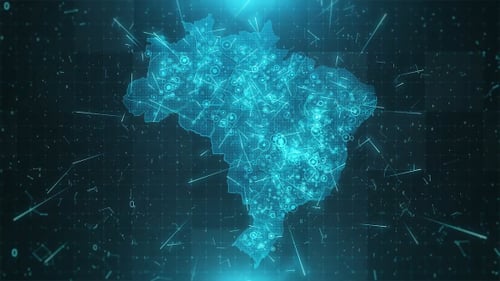 Futuristic Digital Map of Brazil with Animated Data Network