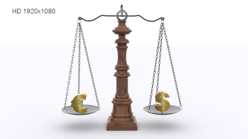 3D Animation of Euro and Dollar Symbols Balancing on a Scale