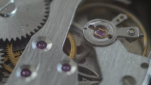 Clockwork Gears Turning in Extreme Close Up