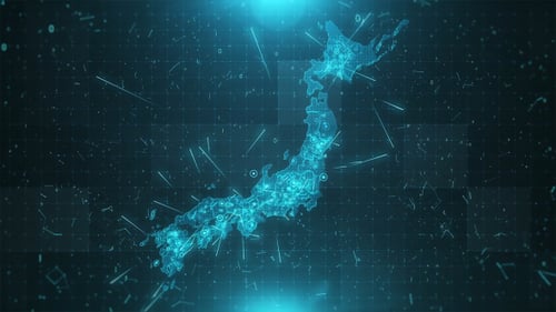 Futuristic Digital Map of Japan with Network Connections