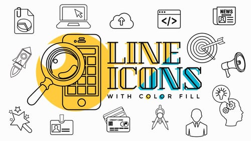 Animated Flat Design Line Icons for Business and Technology Themes