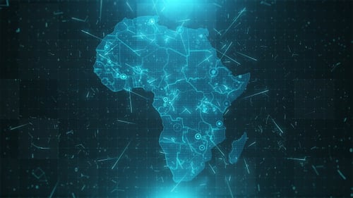 Digital Map of Africa with Glowing Network Connections Animation
