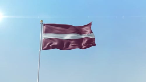 Latvia Flag Waving Proudly Against a Clear Blue Sky