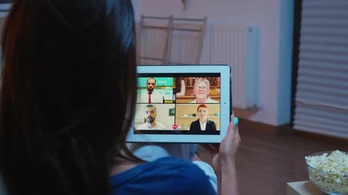 Back View of Woman on Videocall