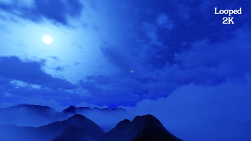 Serene Night Mountain Landscape with Moon and Moving Clouds