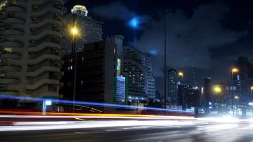 City at Night Time Lapse with Light Trails