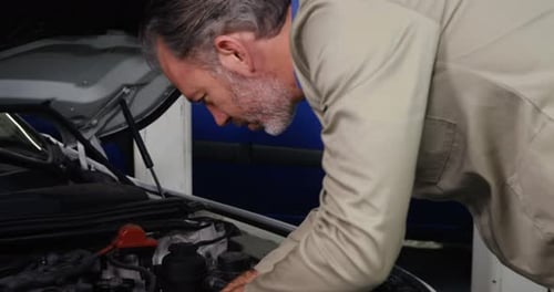 Mechanic servicing a car engine