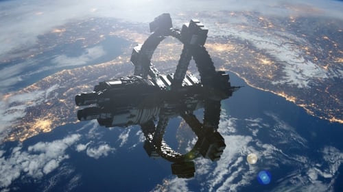 Estación espacial orbitando la Tierra