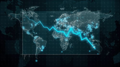 Futuristic Global Decrease Chart on Animated World Map
