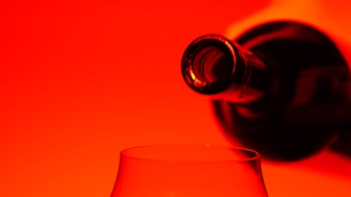 Pouring Red Wine into a Glass, Close Up