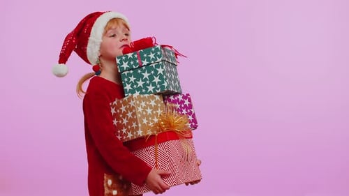 Girl Holding Christmas Presents, Festive Holiday Celebration