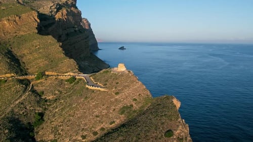 Aerial Orbiting Shot of Coastal Mountains in Spain