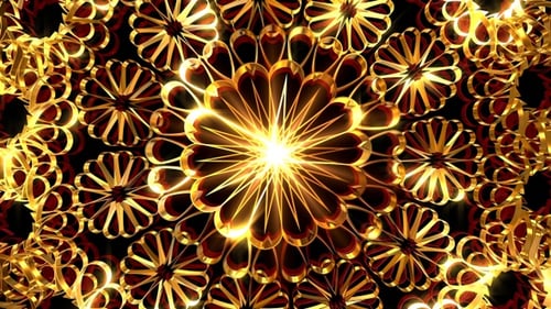 Shimmering Golden Ornate Floral Kaleidoscope Background Pattern