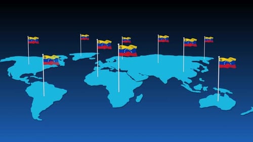 Global Network: Waving Venezuelan Flags on World Map