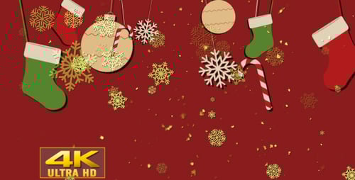 Animated Christmas Decorations with Falling Snowflakes and Golden Confetti