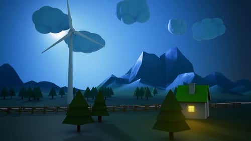 Ecologic concept. Wind turbines providing alternative energy for the house.