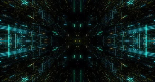 Seamless fly through of abstract circuitry with digital grid background