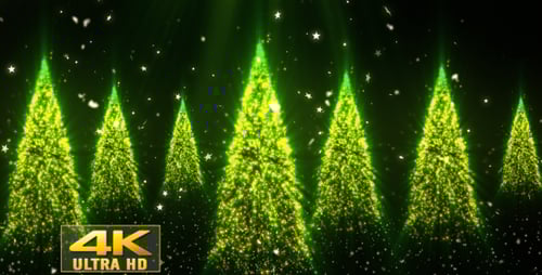 Green Sparkling Christmas Trees with Falling Stars Background Loop