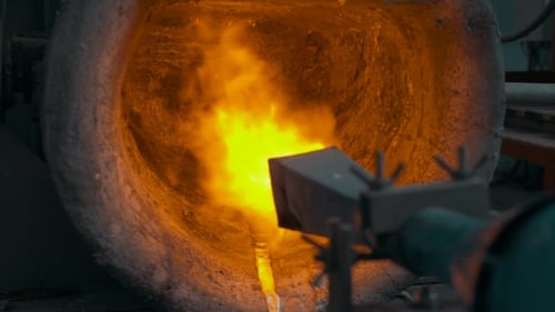 Hot Steel Burned By Modern Burner. Red Hot Metal With Fire