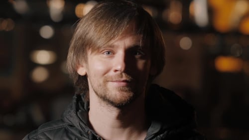 Handsome Man Tourist And Night City In The Background Portrait