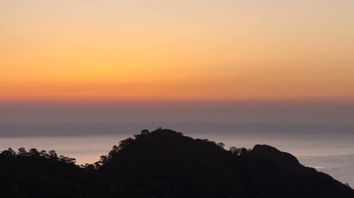 Scenic Sunrise Background Sun Rising. Of Sun Rising Behing Sea And Mountains