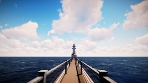Animated Camera Fly-Through Towards a Lighthouse on a Pier