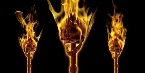 Burning Skull Torch - Pole and Gate - I - Angle - Pack of 2