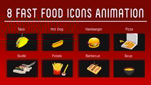 8 Fast Food Icons Animation