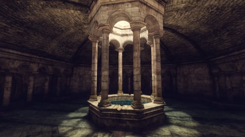 Ancient Stone Structure Loop with Arches and Water