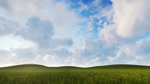 Dynamic Sun Cycle Over Grassy Landscape and Moving Clouds