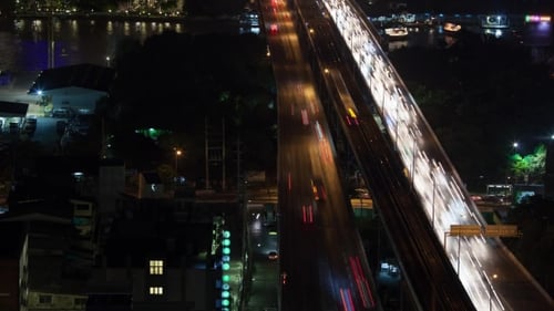 Night Traffic Across The Bridge, Bangkok