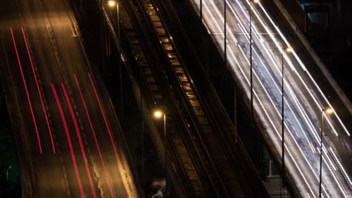 Transport Trails And Empty Railway In Night City