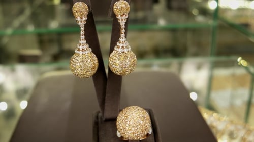 Diamond Gold Earrings and Ring Jewelry Set