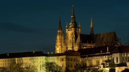 Illuminated Prague Castle At Night