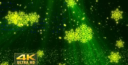 Gleaming Green Christmas Snowflakes and Stars Background
