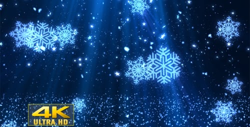 Sparkling Blue Snowflakes Falling Christmas Background