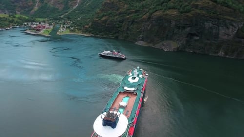 Cruise Liners On Sognefjord Or Sognefjorden, Norway