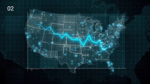 Animated Decreasing Line Graph on USA Map with Digital Data