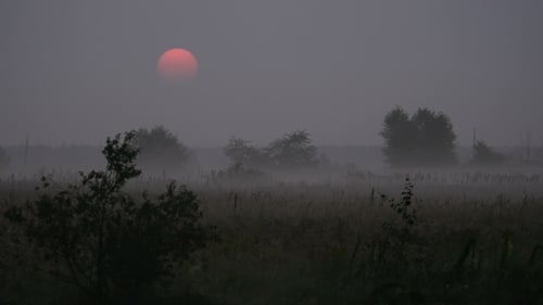 The Morning Smoke At Beautiful Sunrise