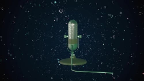 Animated 3D Microphone with Floating Geometric Shapes
