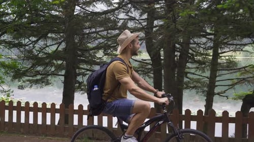 Cycling in the forest campsite.