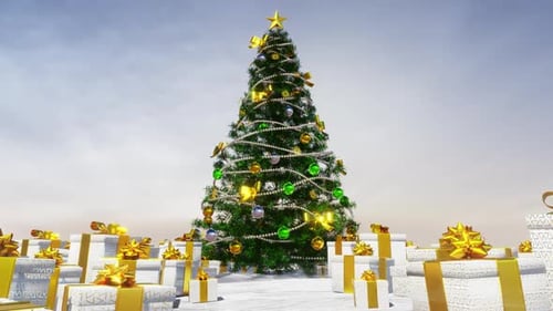 Festive Christmas Tree with Glittering Gifts Animation