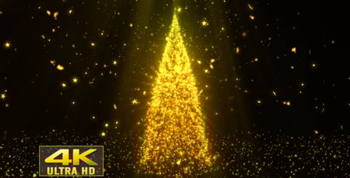 Golden Particle Christmas Tree with Falling Stars Animation