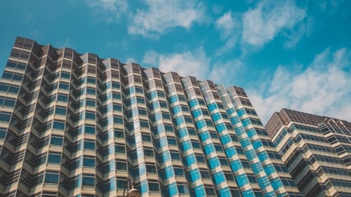 Corporate Buildings, Blue Sky and Clouds