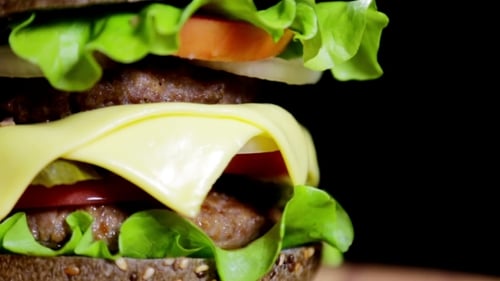 Close Up of a Juicy Double Cheeseburger