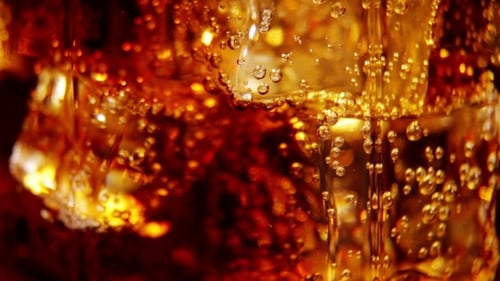 Close up of Ice Cubes in a Bubbly Drink