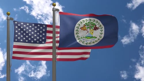 United States and Belize National Flags Waving Together